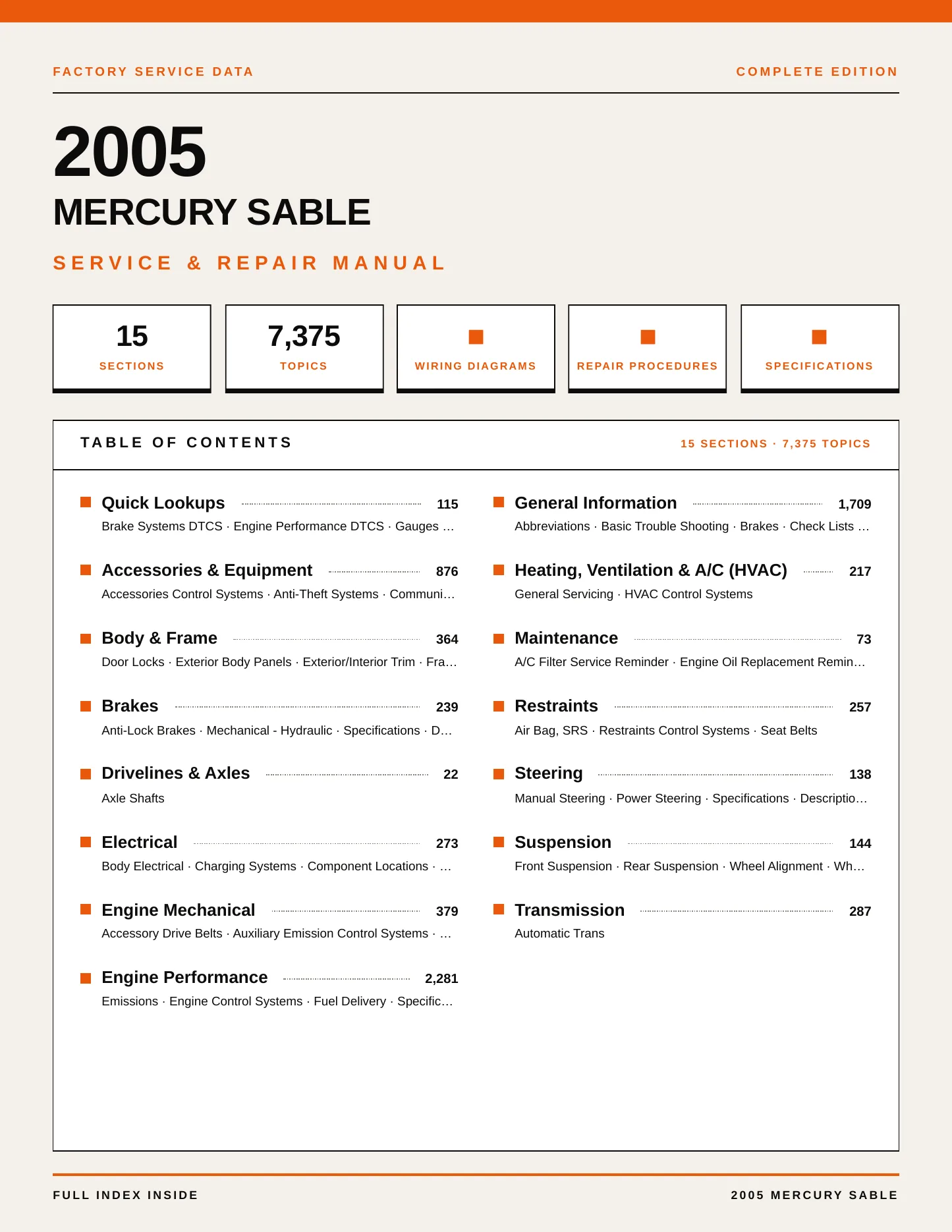 2005 Mercury Sable service manual page 1