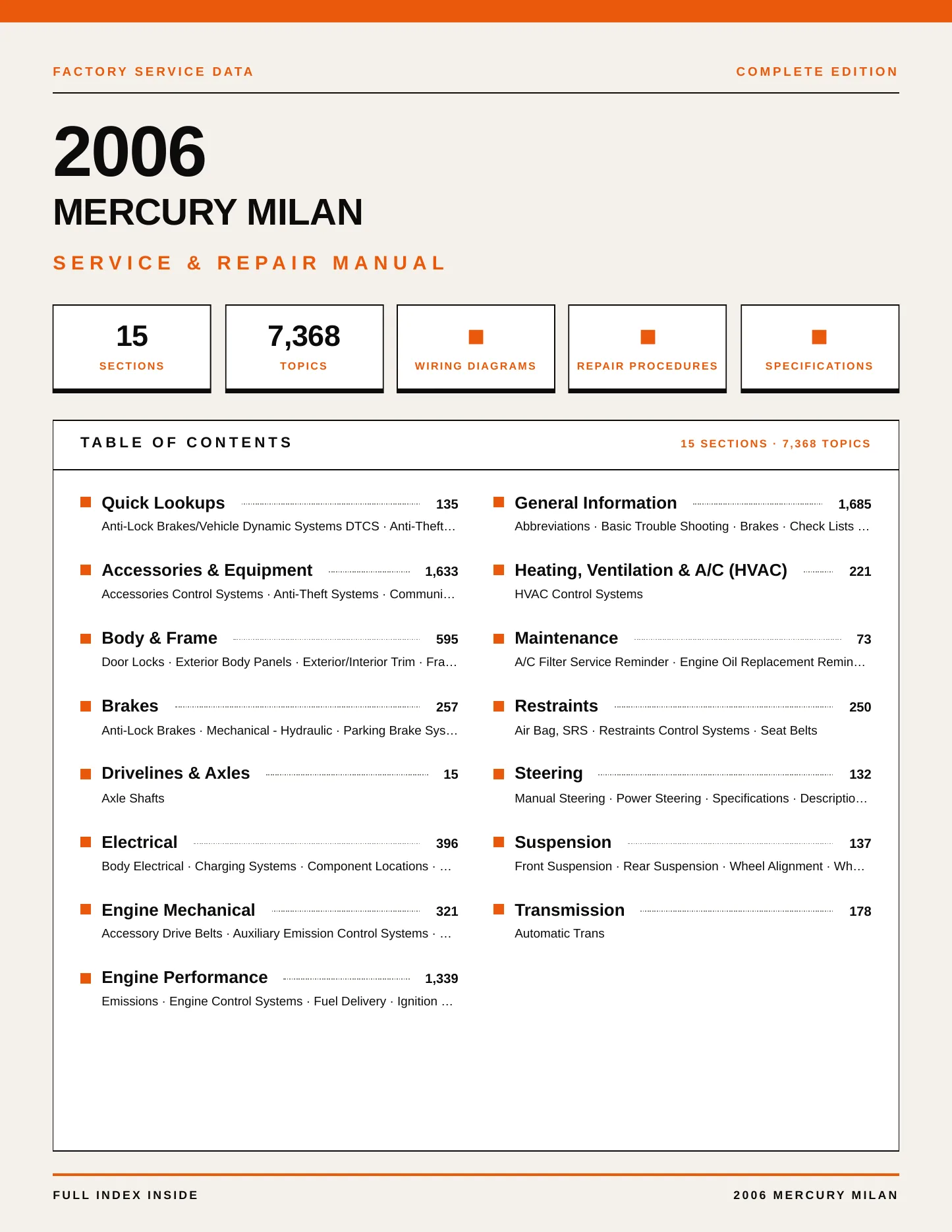 2006 Mercury Milan service manual page 1