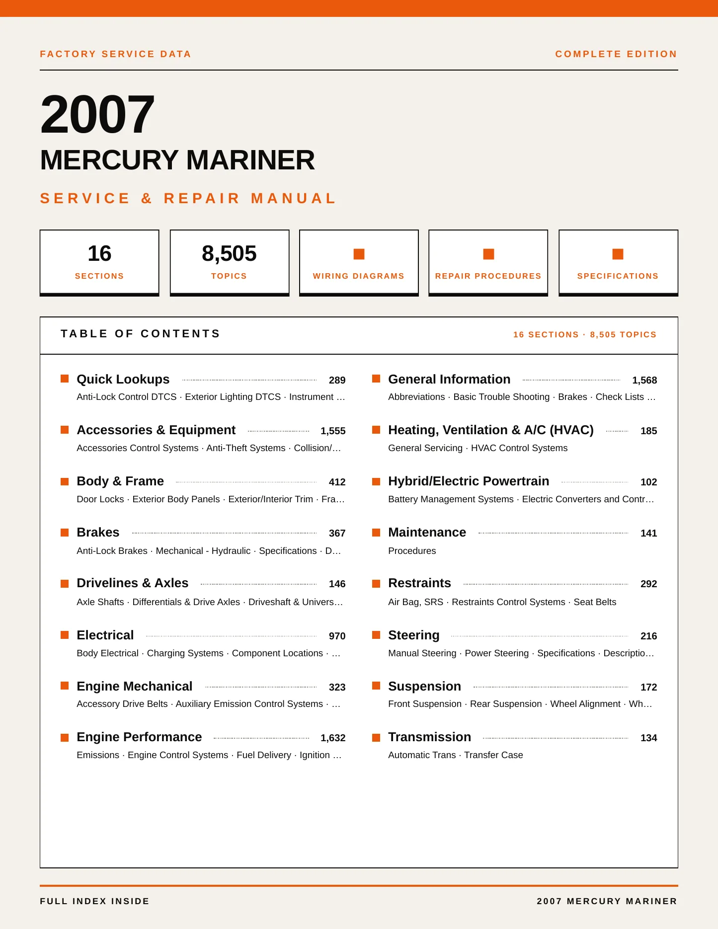 2007 Mercury Mariner service manual page 1