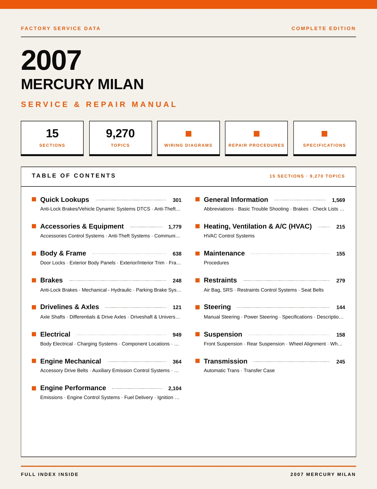 2007 Mercury Milan service manual page 1