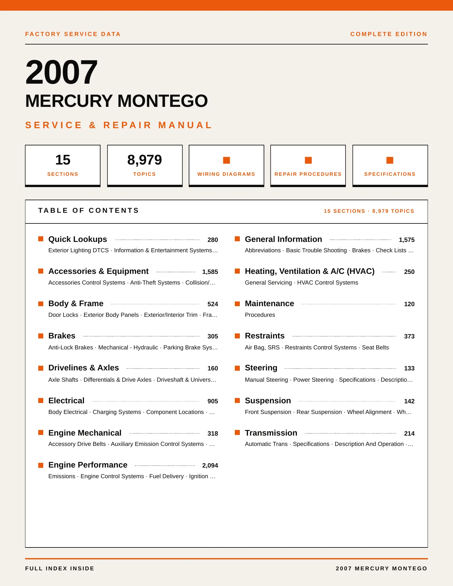 2007 Mercury Montego service manual page 1