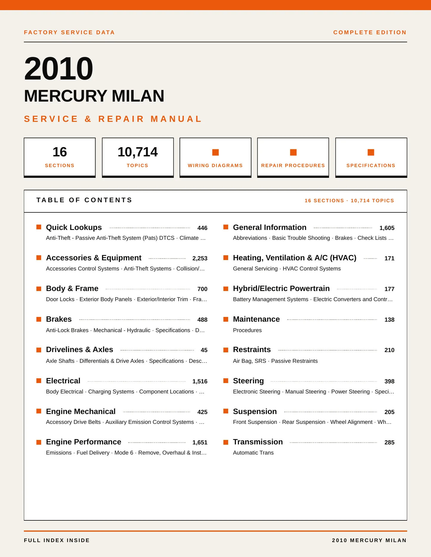 2010 Mercury Milan service manual page 1