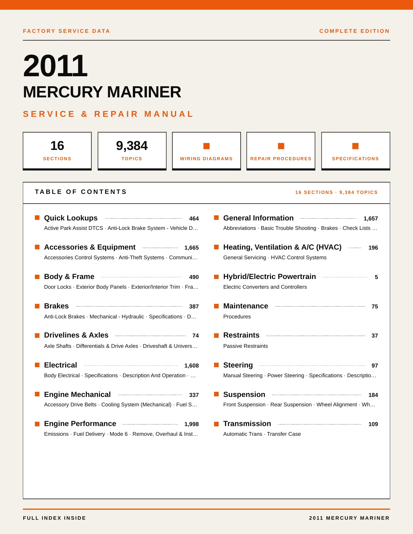 2011 Mercury Mariner service manual page 1