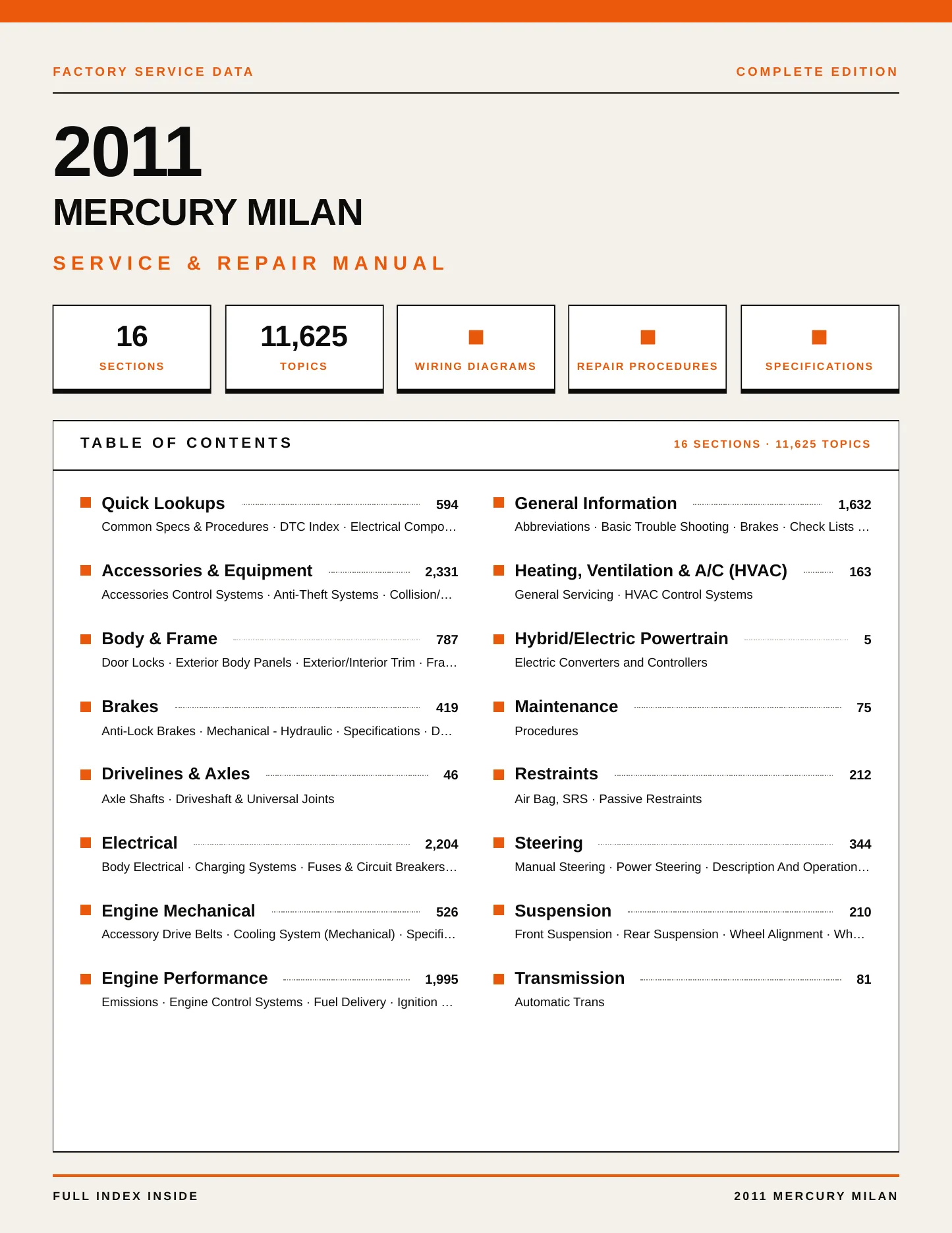 2011 Mercury Milan service manual page 1