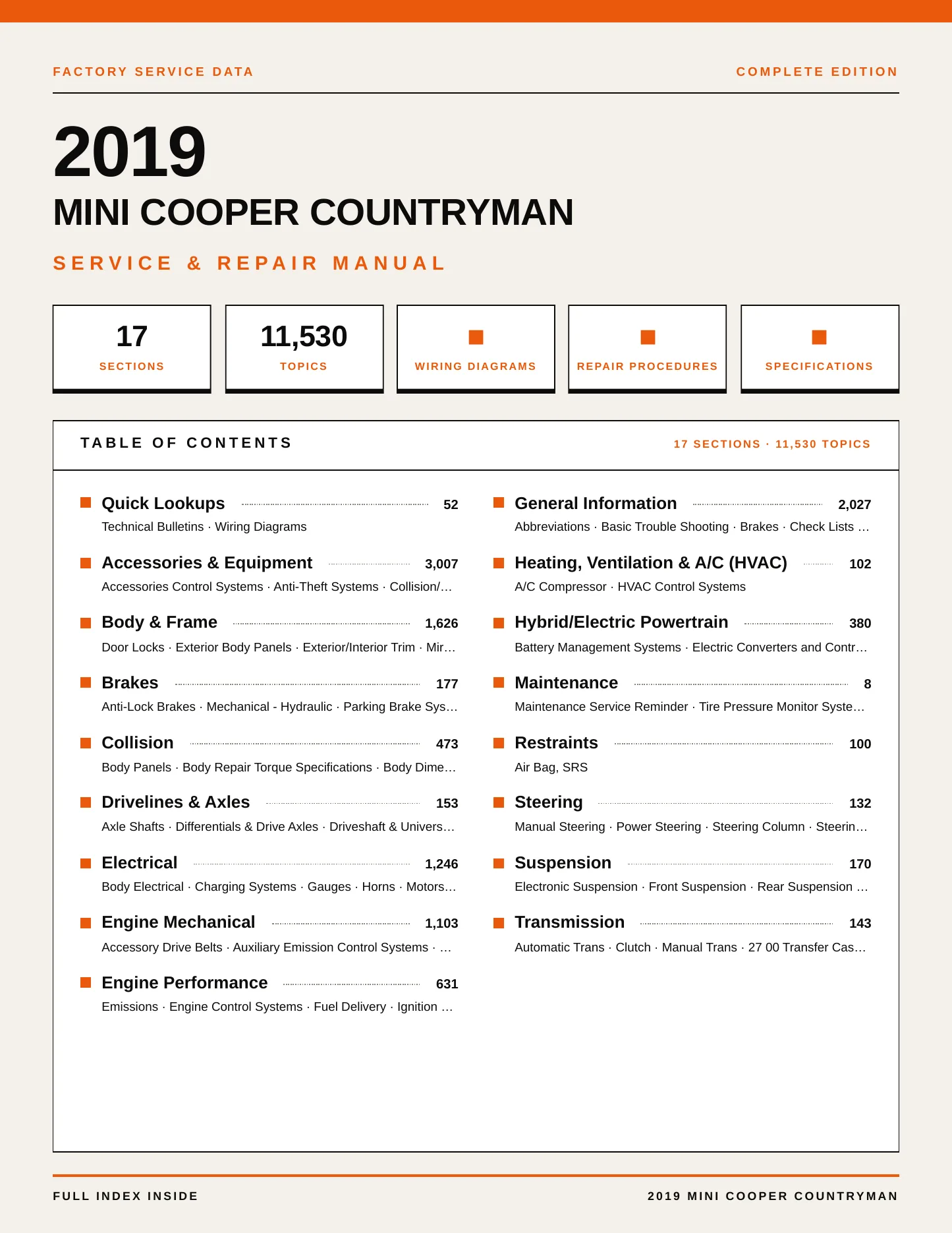 2019 Mini Cooper Countryman Service and Repair Manual preview page 1