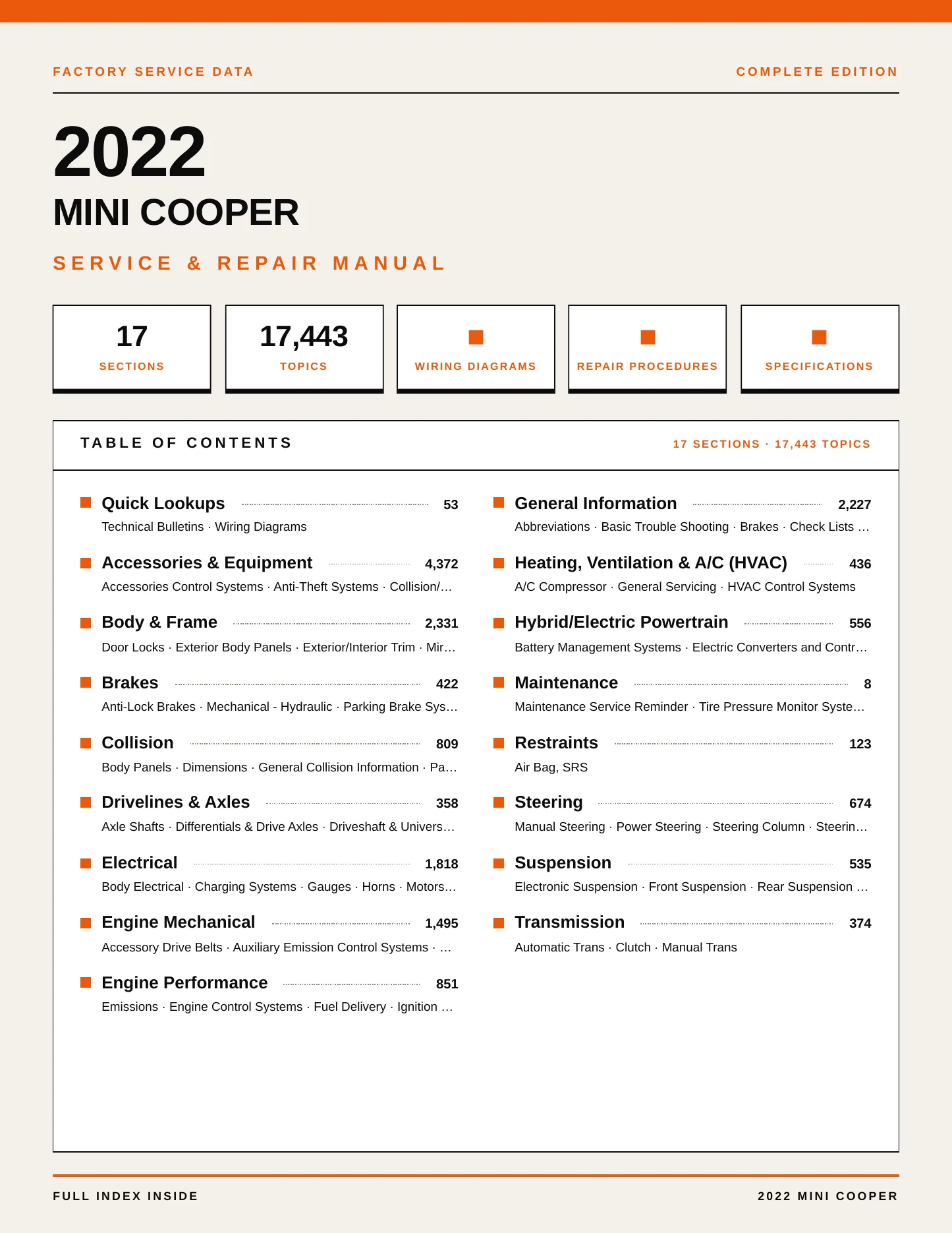 2022 Mini Cooper Service and Repair Manual preview page 1