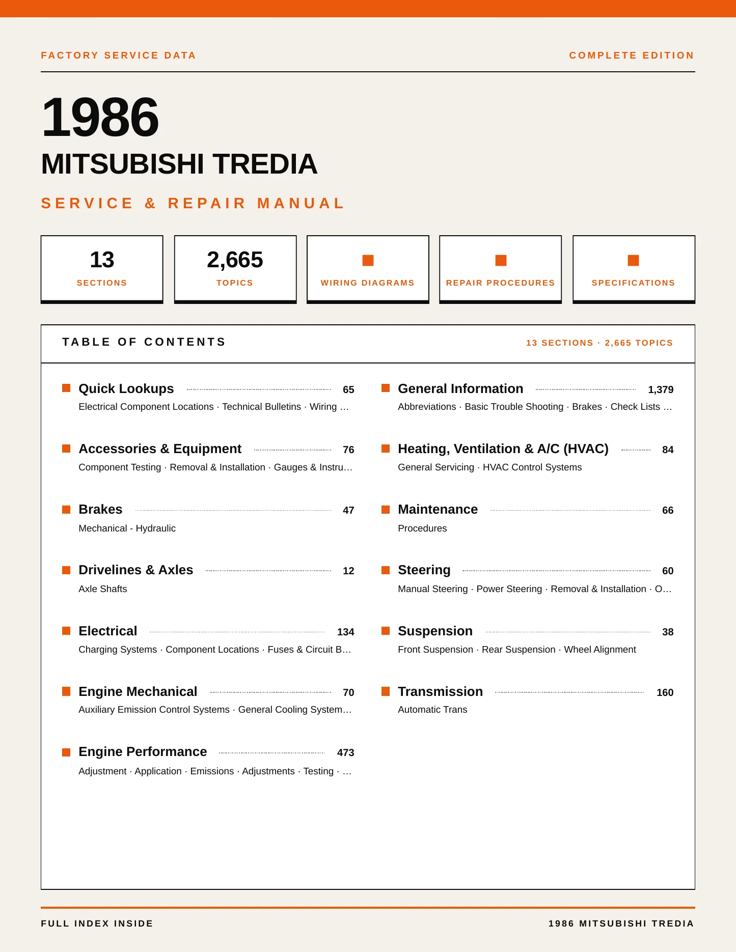 1986 Mitsubishi Tredia Service and Repair Manual preview page 1