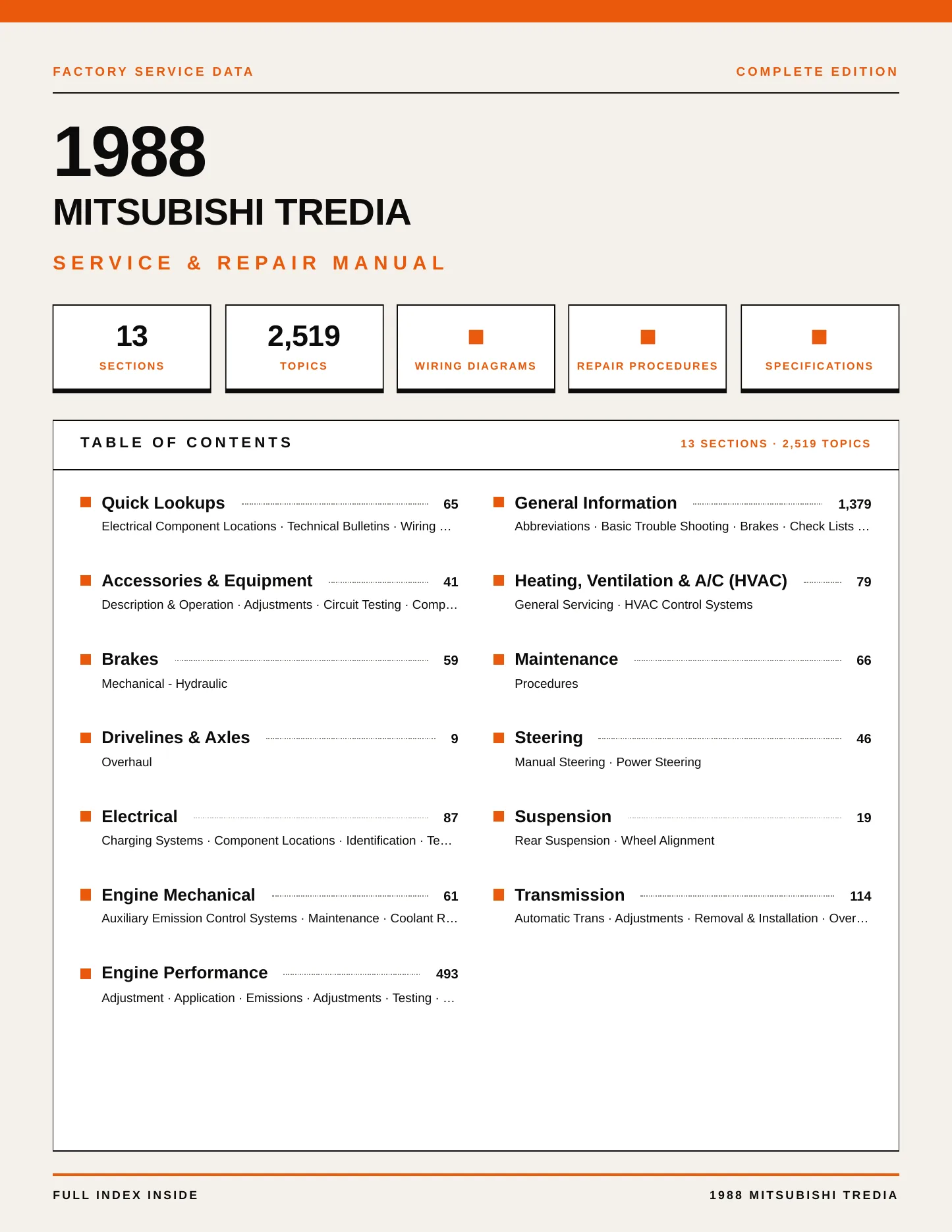 1988 Mitsubishi Tredia Service and Repair Manual preview page 1