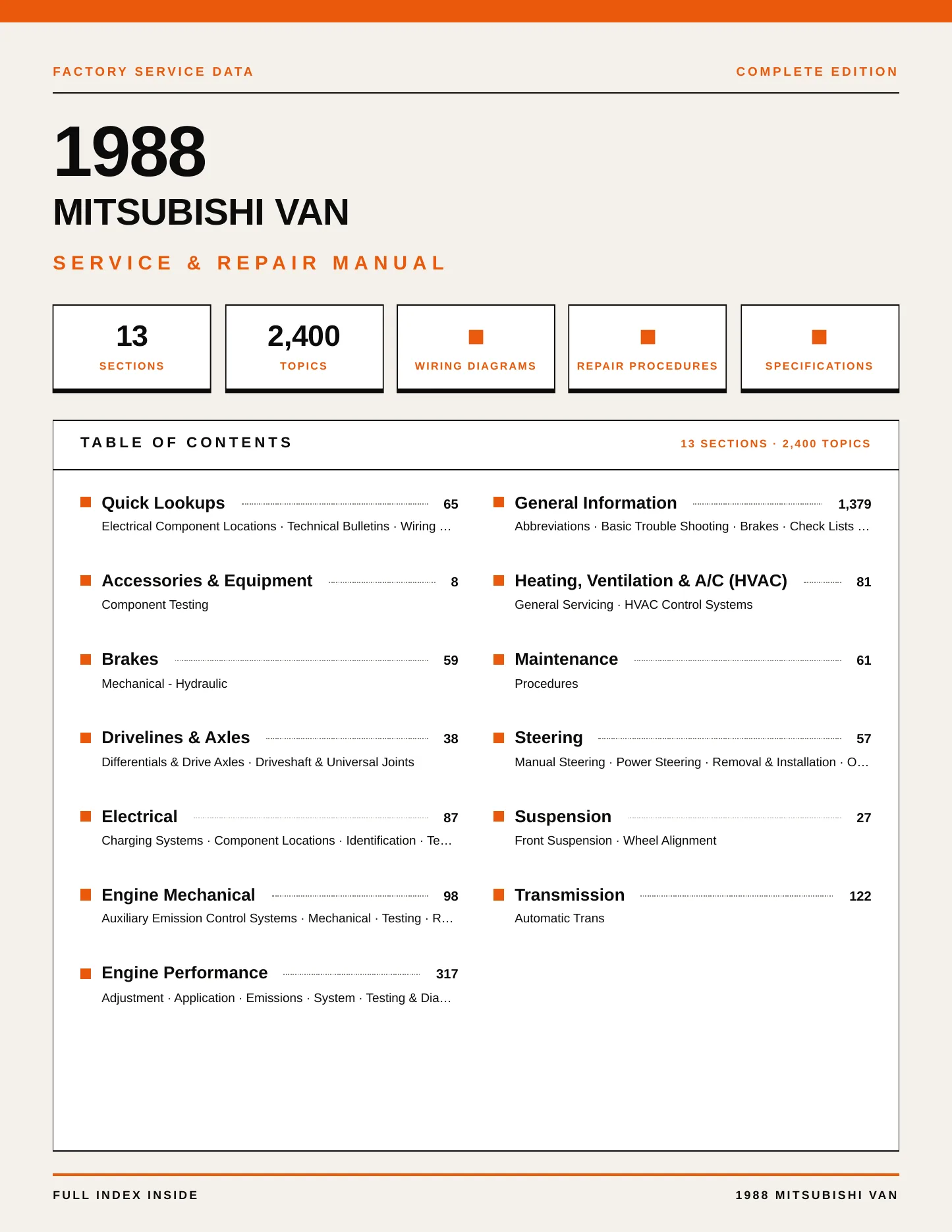 1988 Mitsubishi Van Service and Repair Manual preview page 1