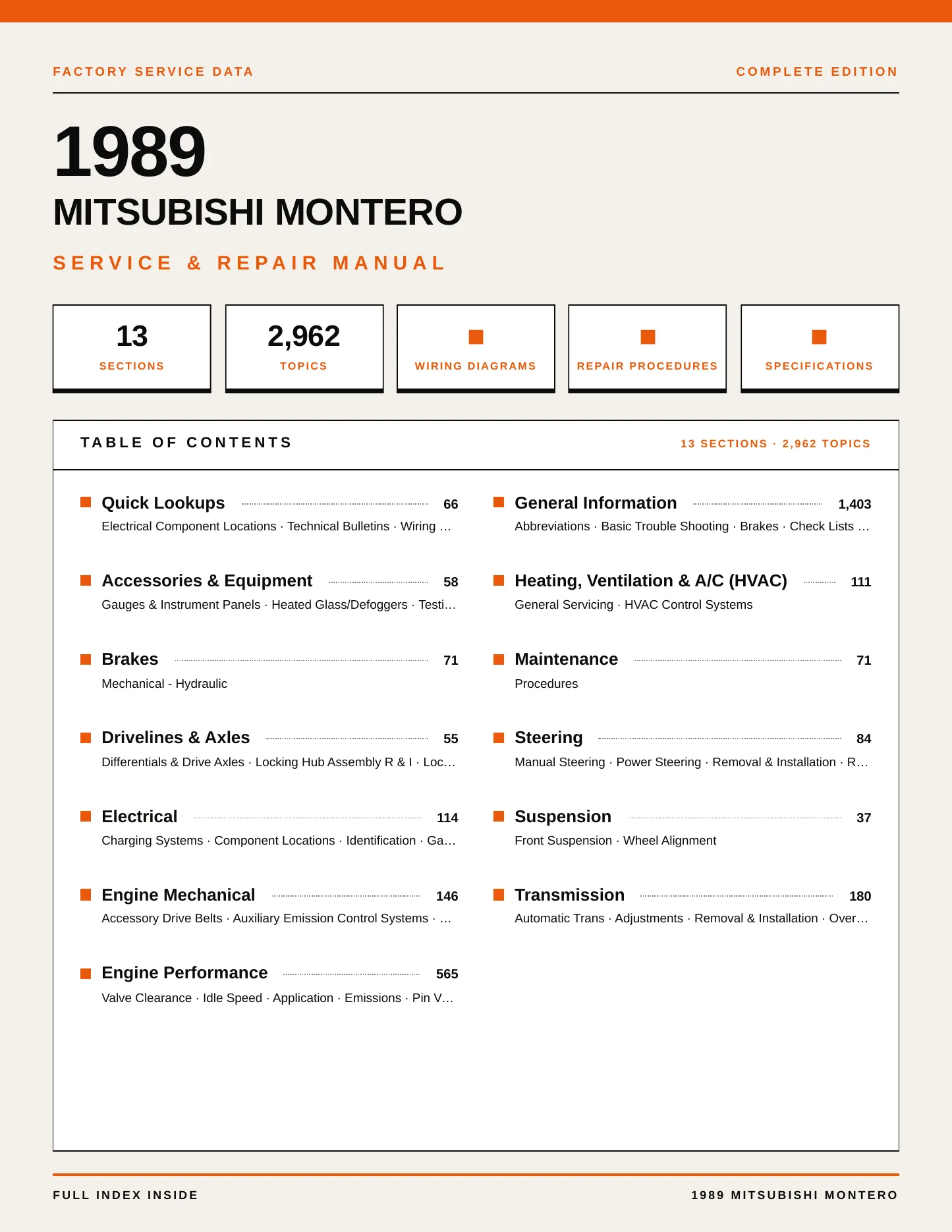 1989 Mitsubishi Montero Service and Repair Manual preview page 1