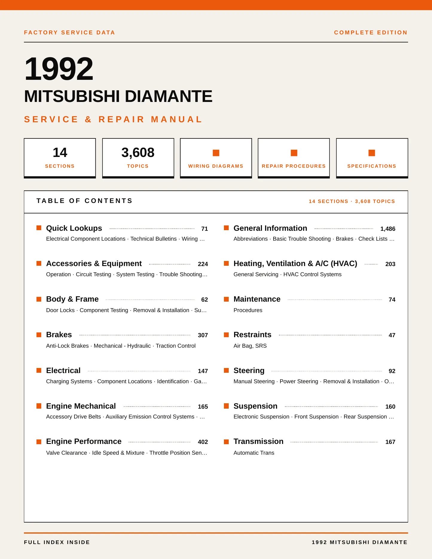 1992 Mitsubishi Diamante service manual page 1