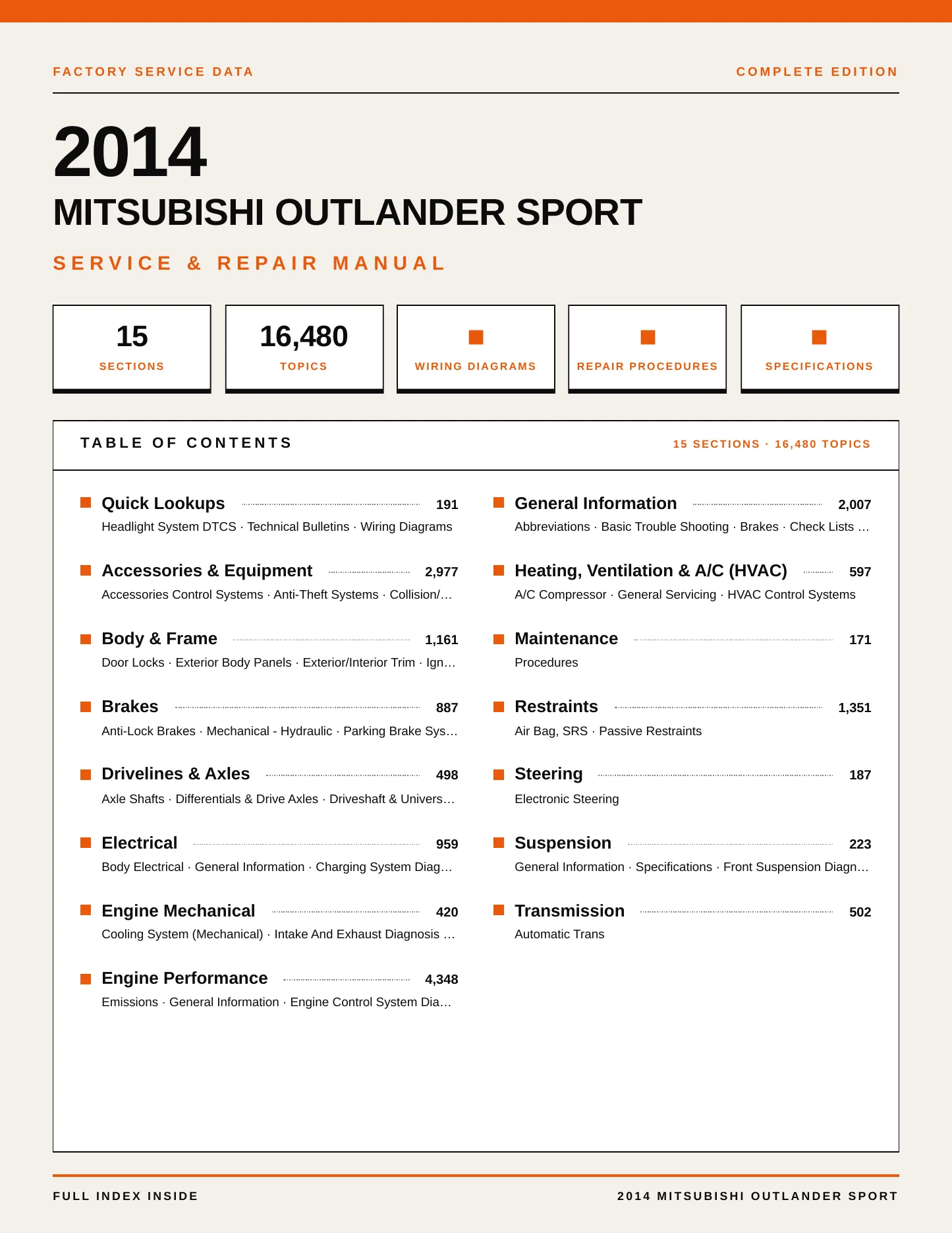 2014 Mitsubishi Outlander Sport Service and Repair Manual preview page 1