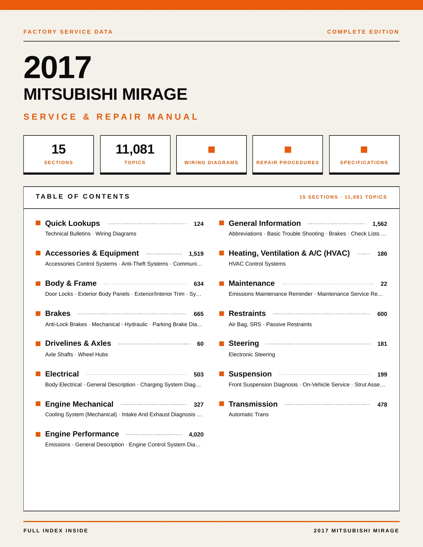 2017 Mitsubishi Mirage Service and Repair Manual preview page 1