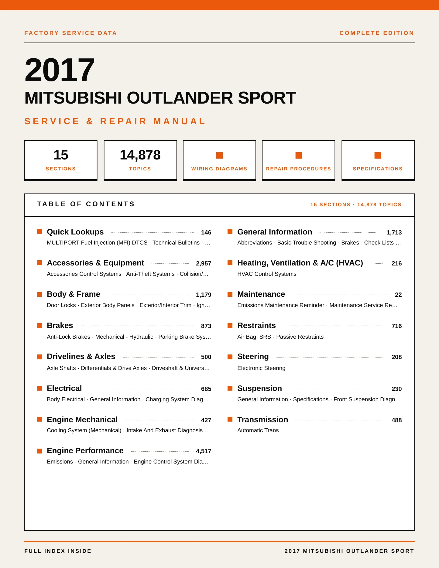 2017 Mitsubishi Outlander Sport Service and Repair Manual preview page 1