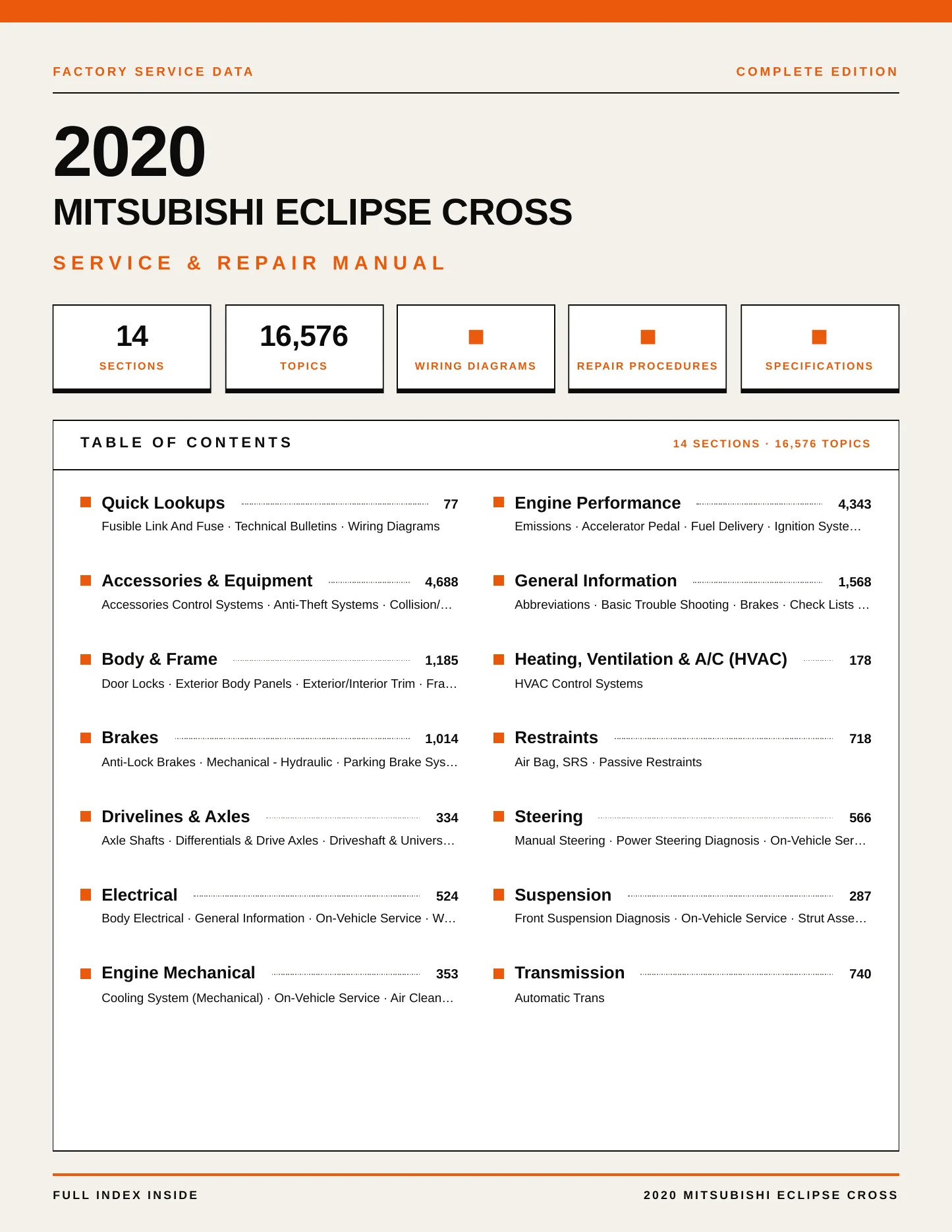 2020 Mitsubishi Eclipse Cross Service and Repair Manual preview page 1