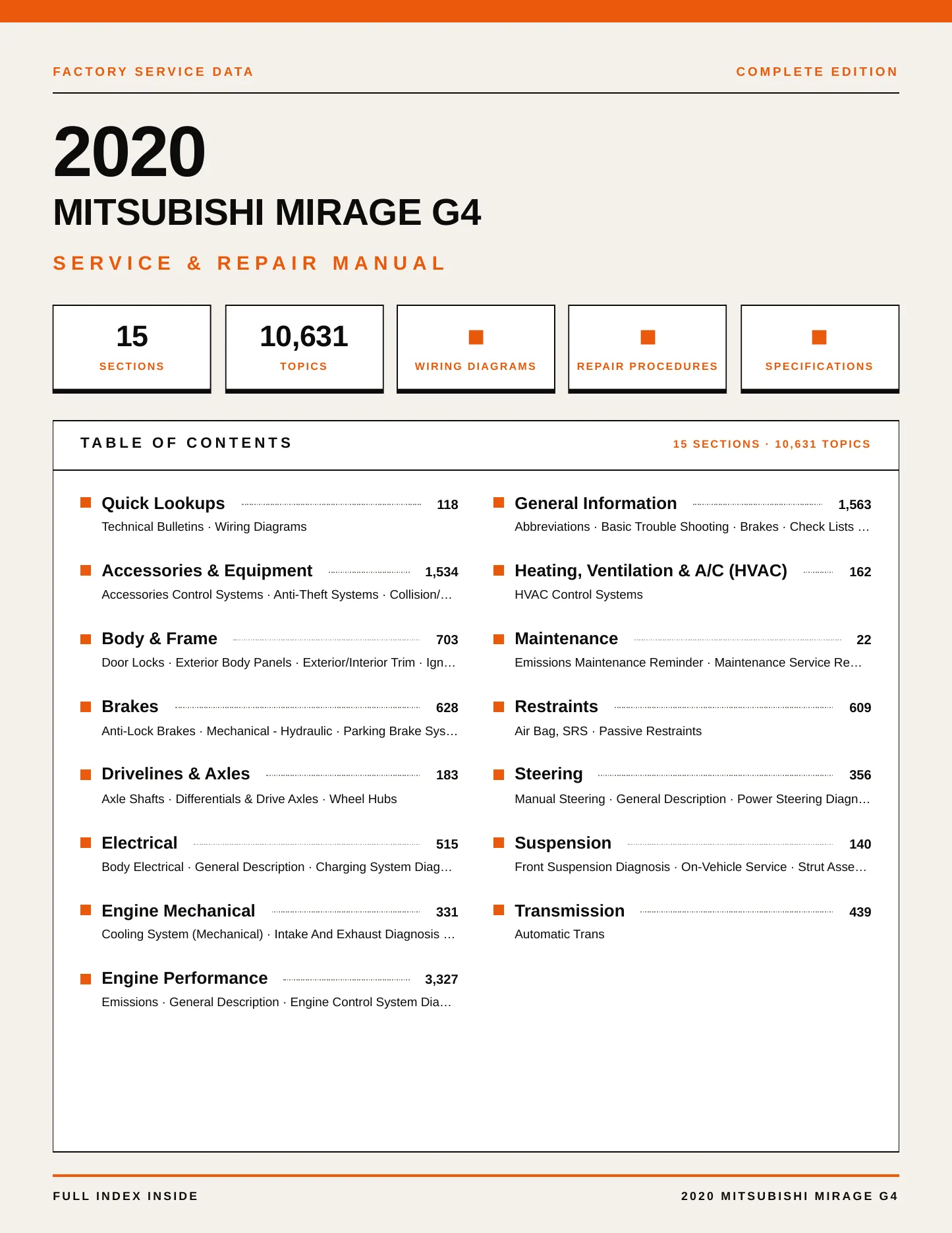 2020 Mitsubishi Mirage G4 Service and Repair Manual preview page 1