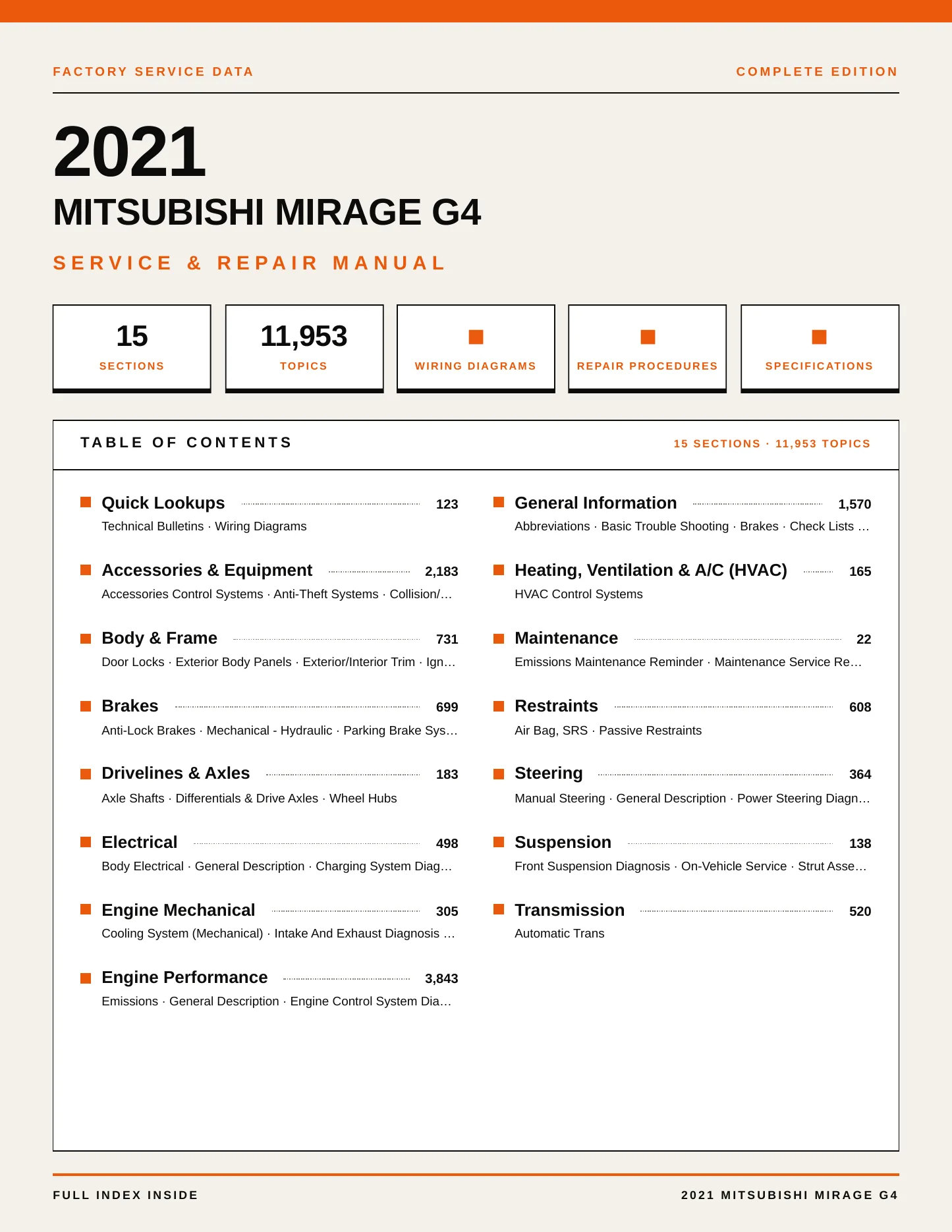 2021 Mitsubishi Mirage G4 Service and Repair Manual preview page 1