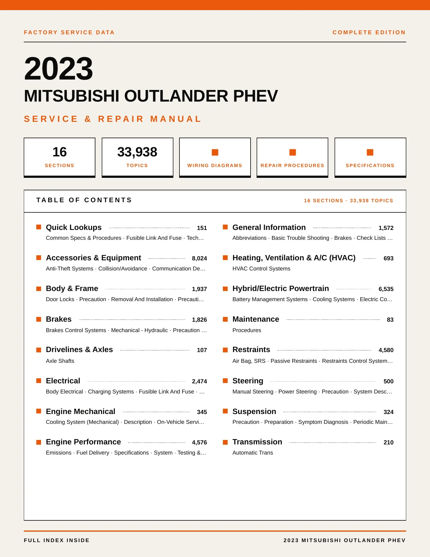 2023 Mitsubishi Outlander PHEV Service and Repair Manual preview page 1