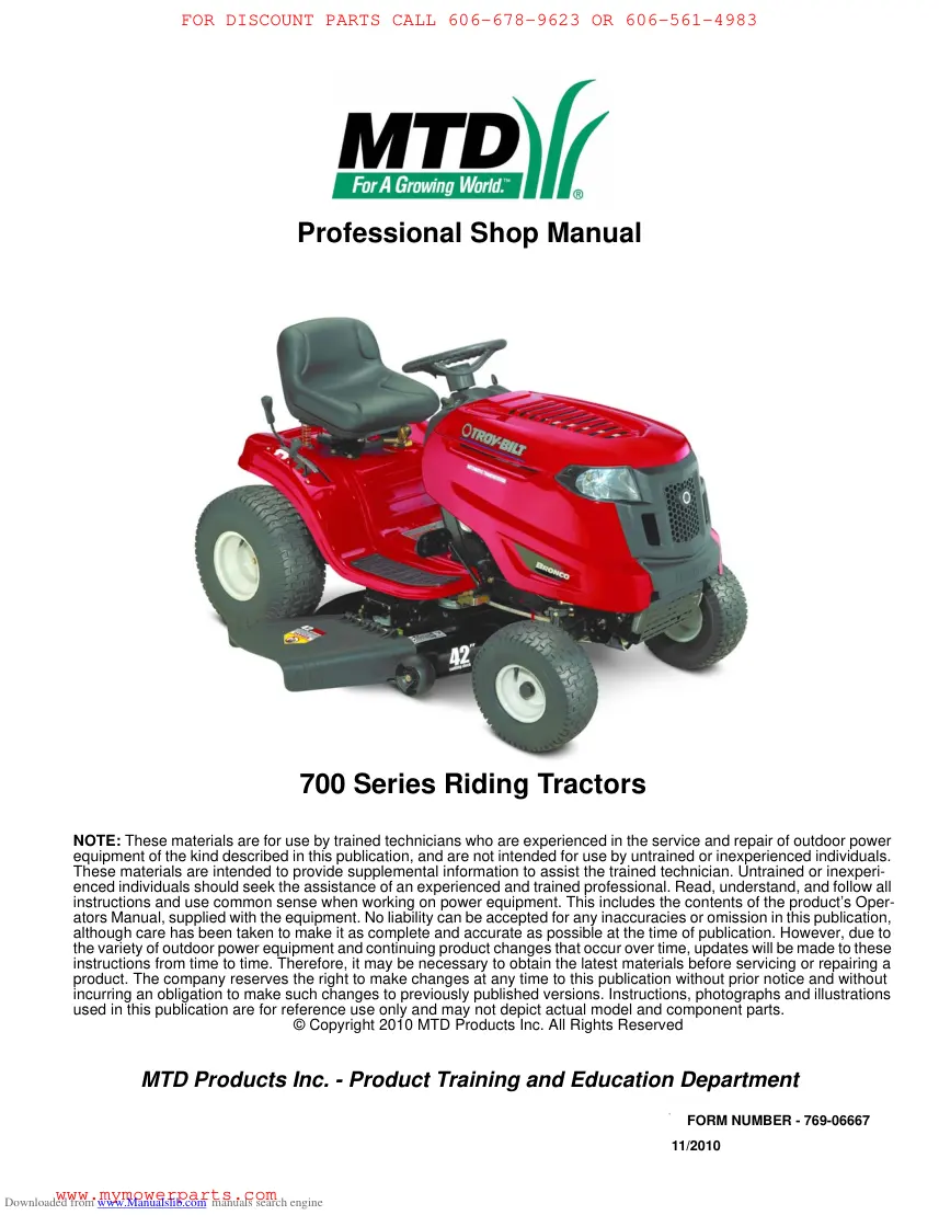 MTD 700 Series Riding Tractors Service & Repair Manual preview page 1