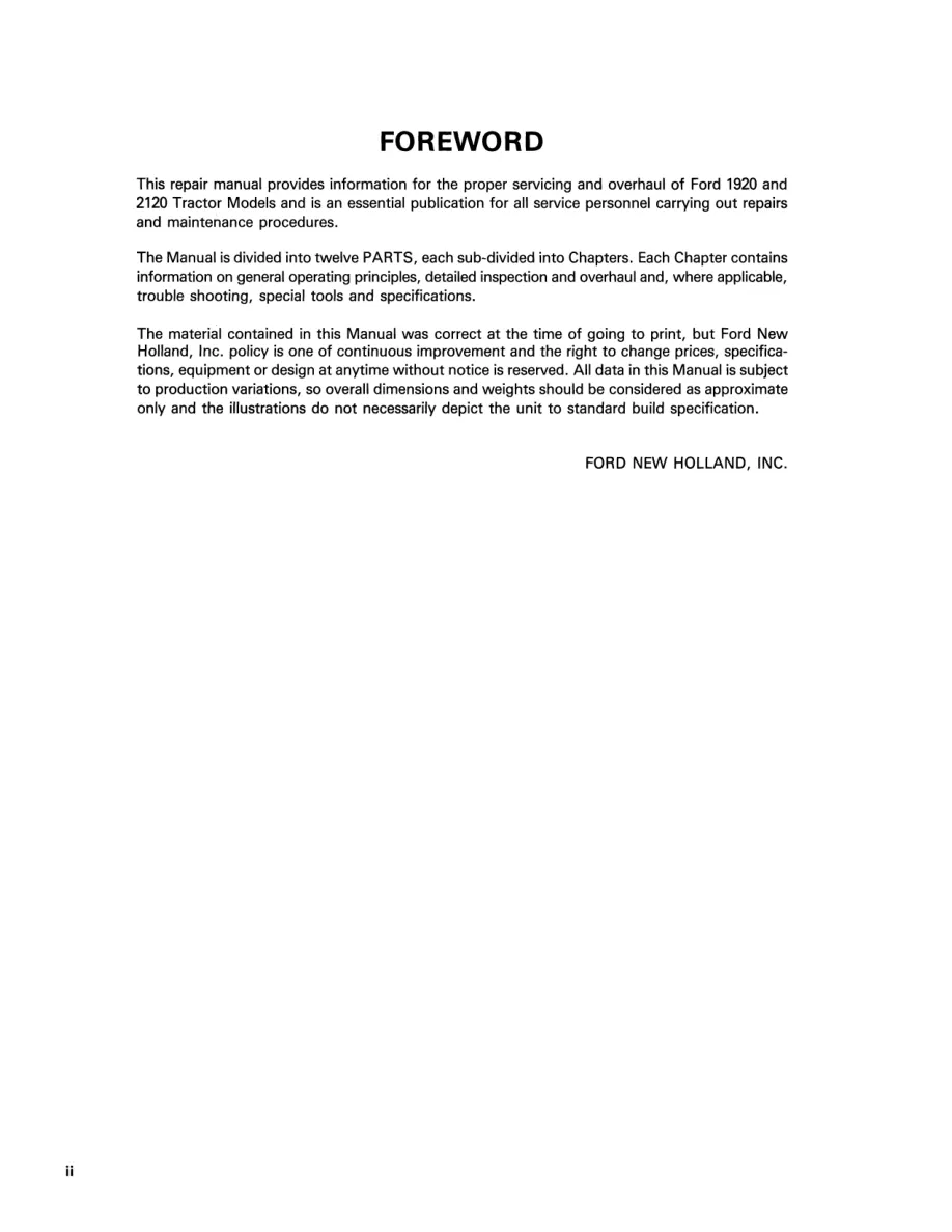 New Holland 1920 2120 Tractor Service & Repair Manual preview page 2