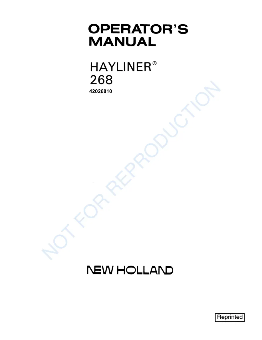New Holland 268 Hayliner Baler Operator's Manual preview page 1