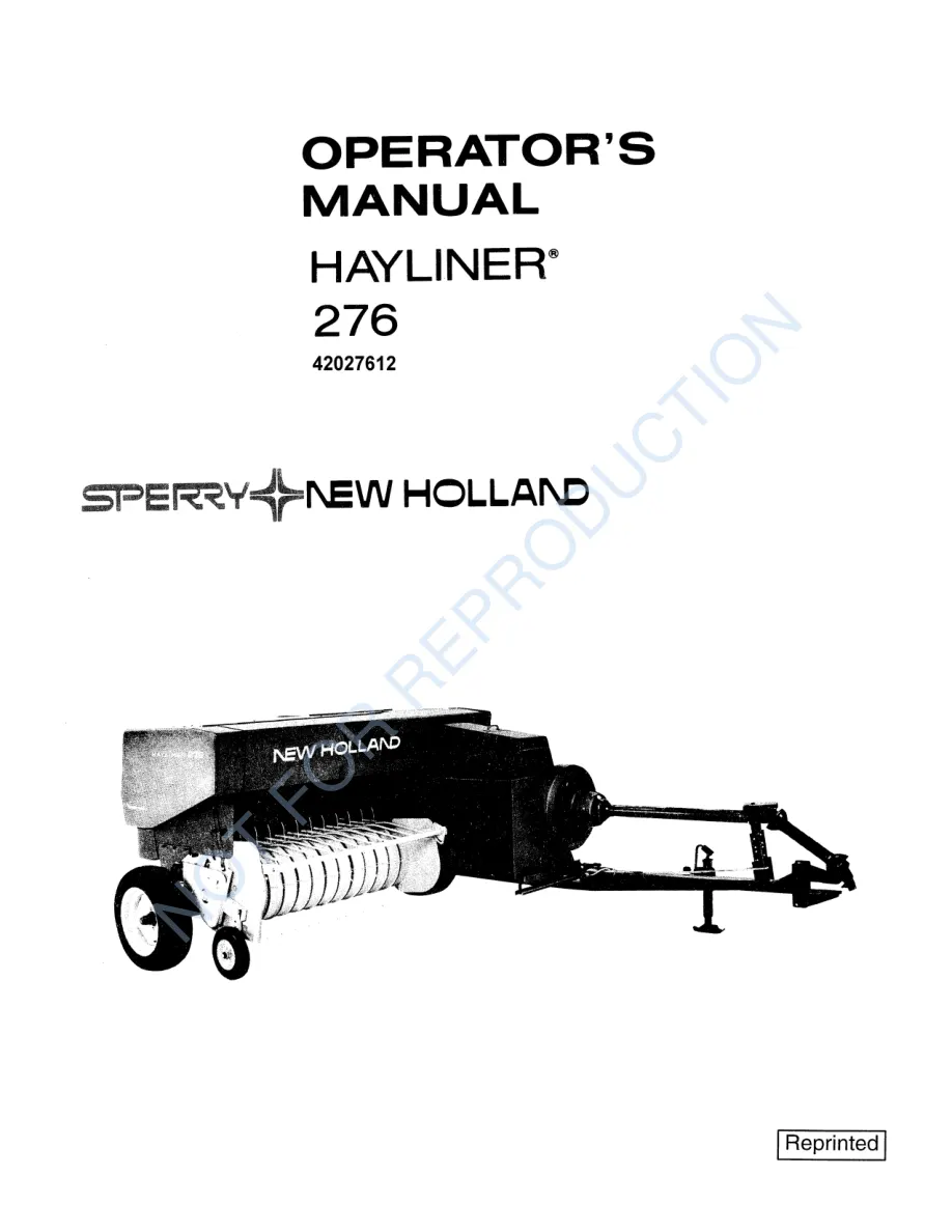 New Holland 276 Hayliner Baler Operator's Manual preview page 1