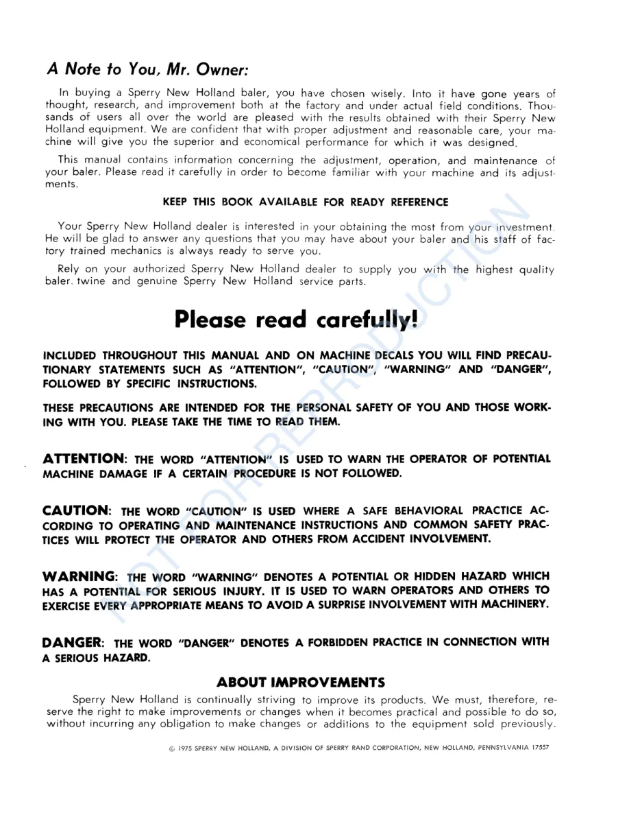 New Holland 276 Hayliner Baler Operator's Manual preview page 2