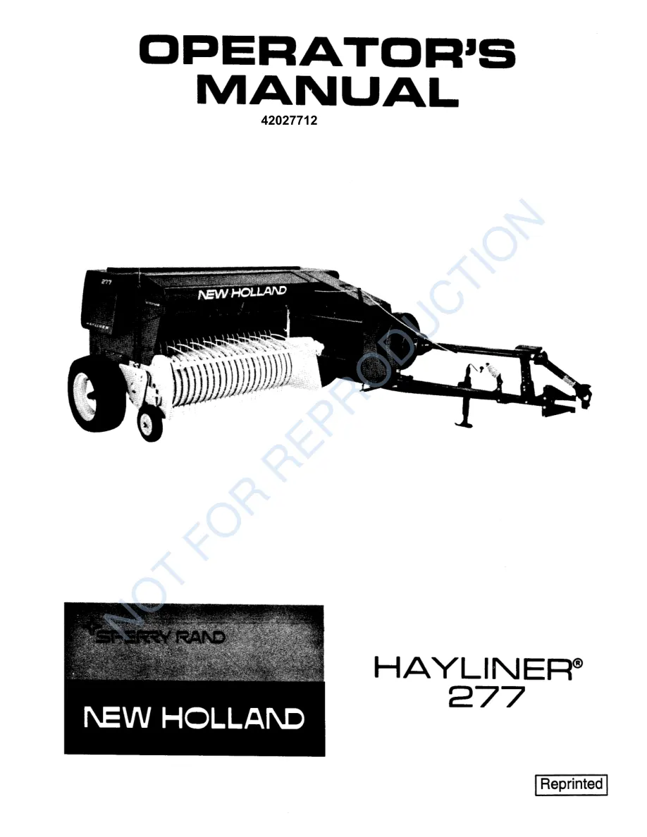 New Holland 277 Hayliner Baler Operator's Manual preview page 1