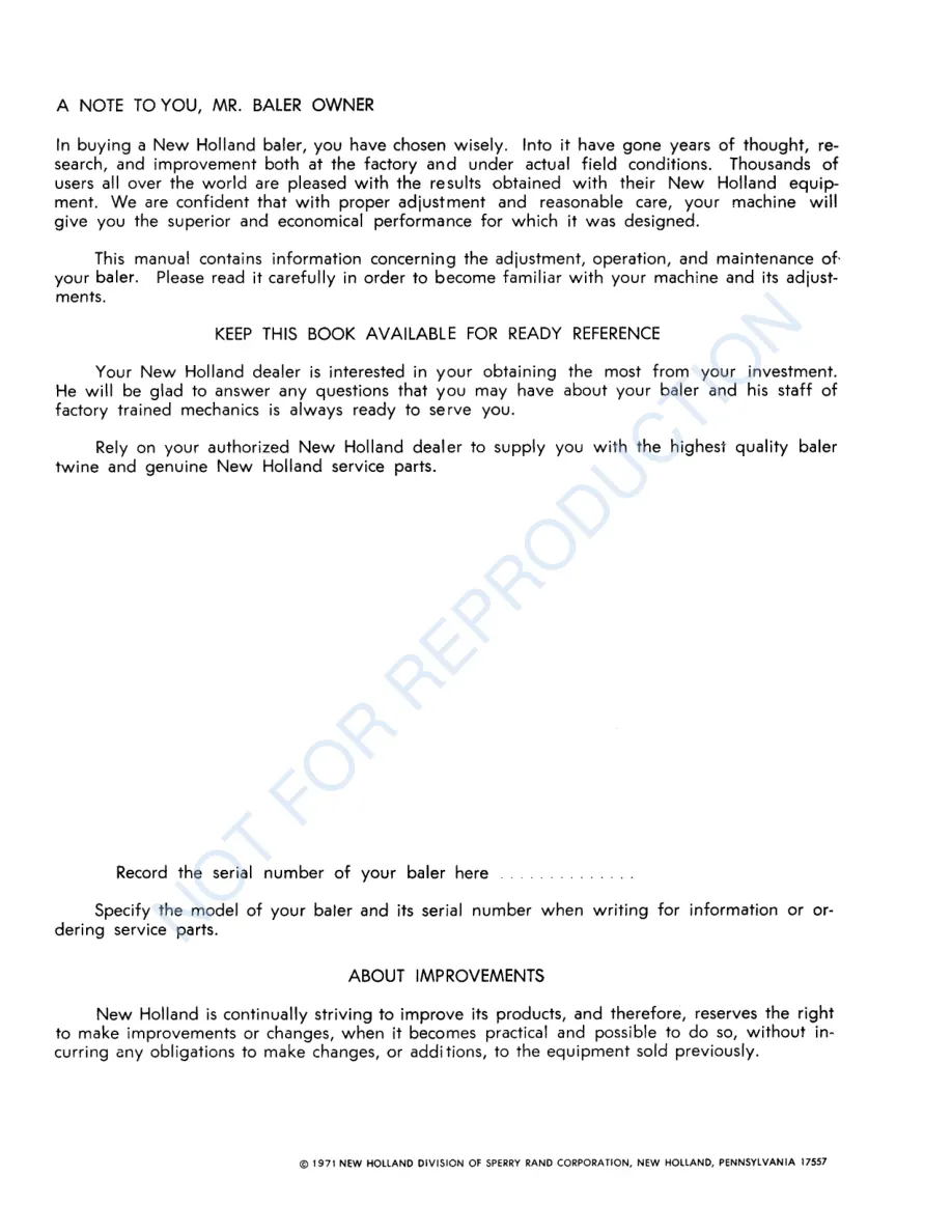 New Holland 277 Hayliner Baler Operator's Manual preview page 2