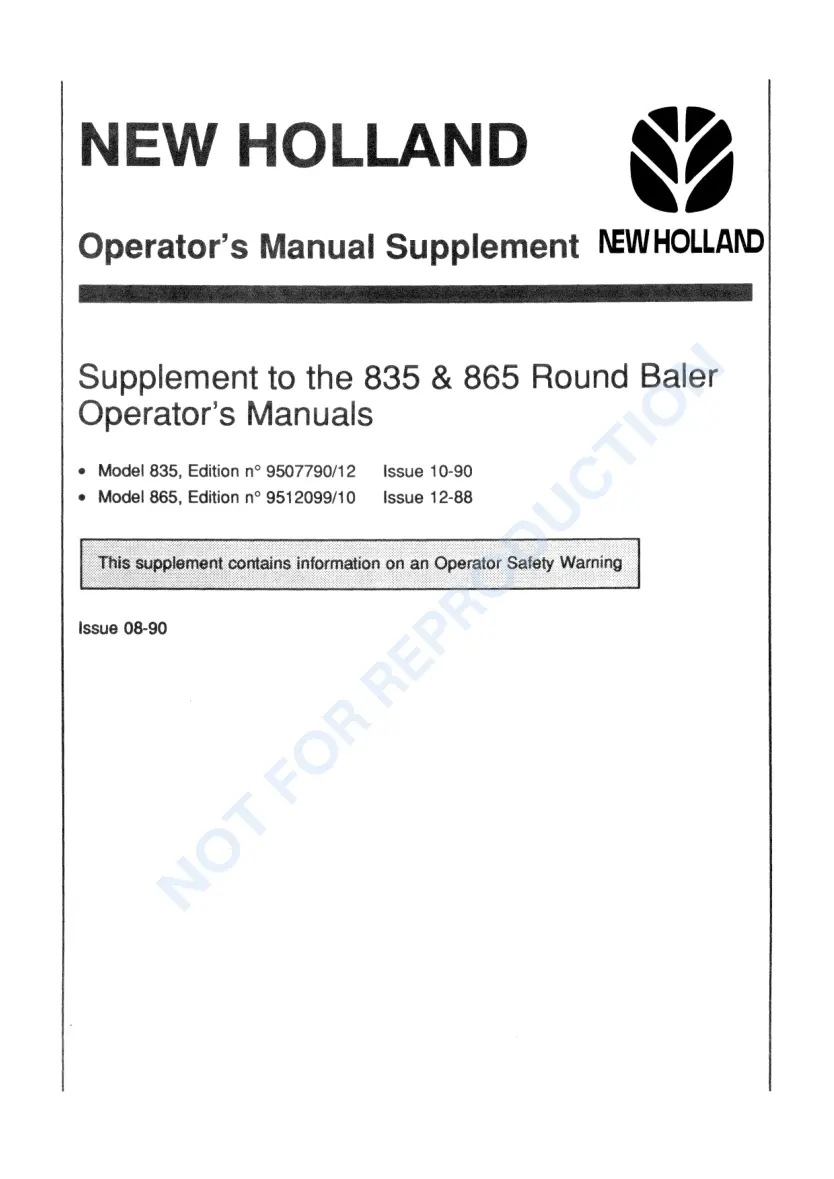 New Holland 835 Round Baler Operator's Manual preview page 3