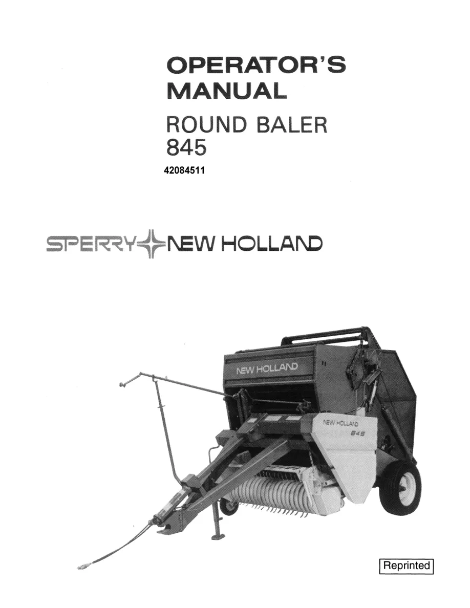 New Holland 845 Round Baler Operator's Manual preview page 1