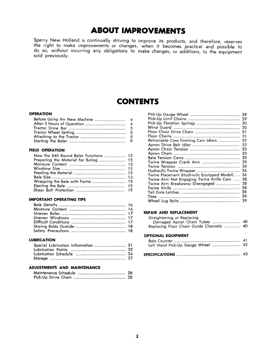 New Holland 845 Round Baler Operator's Manual preview page 5