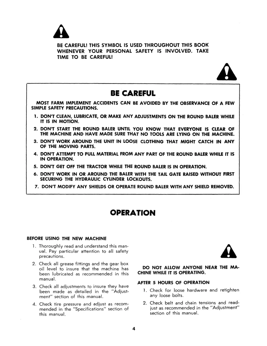 New Holland 845 Round Baler Operator's Manual preview page 6