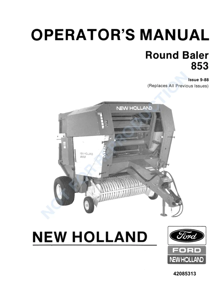 New Holland 853 Round Baler Operator's Manual preview page 1