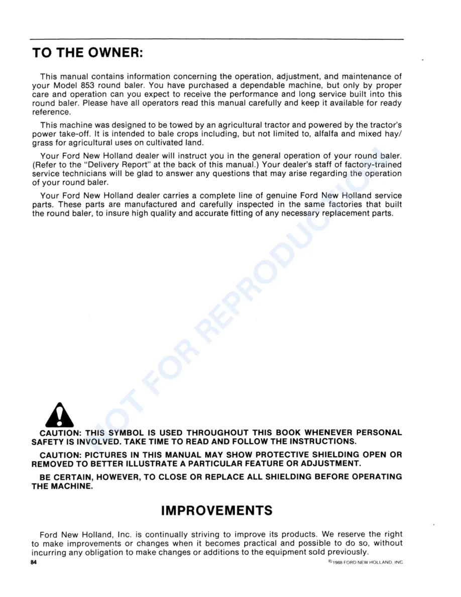 New Holland 853 Round Baler Operator's Manual preview page 2