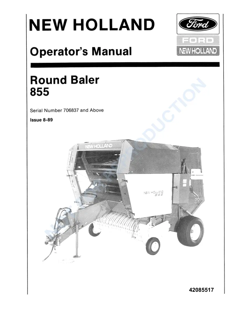 New Holland 855 Round Baler Operator's Manual preview page 1