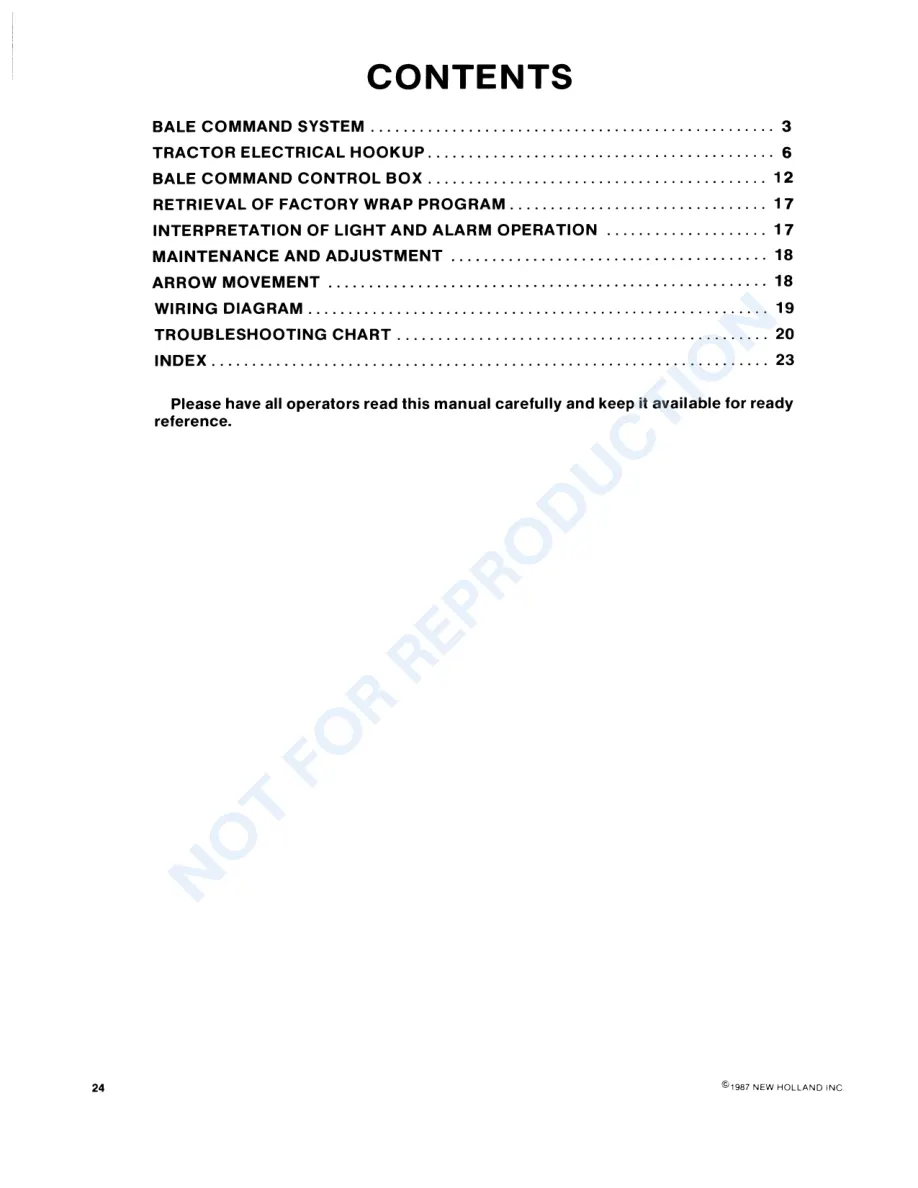 New Holland Bale COMMand For 848 853 855 Baler Operator's Manual preview page 3