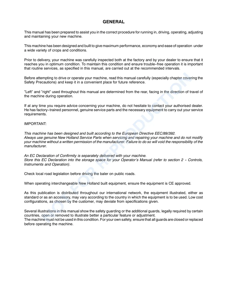 New Holland BB940 BB950 BB960 Large Square Baler Operator's Manual preview page 2