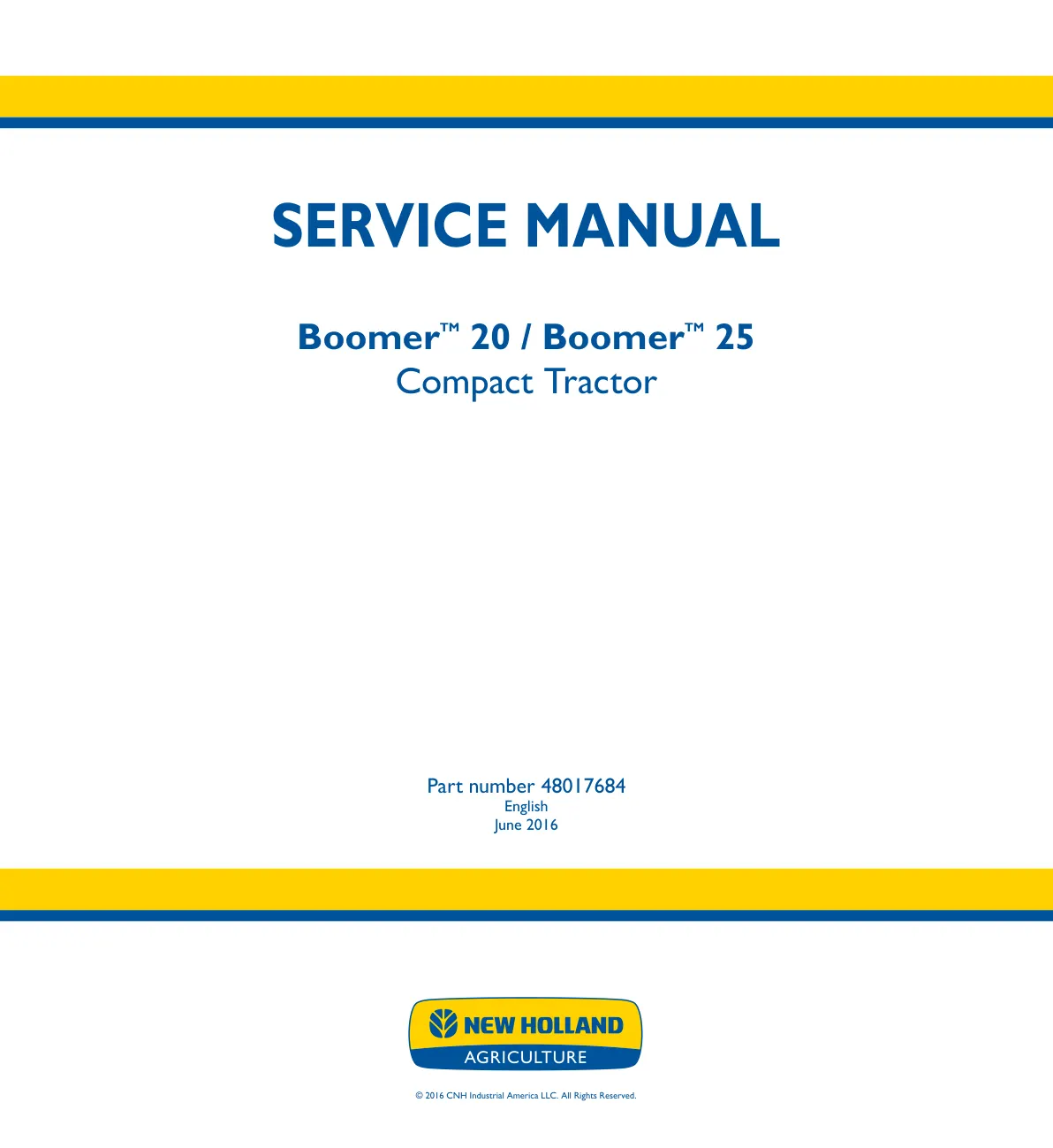 New Holland Boomer 20/25 Compact Tractors Service & Repair Manual preview page 1