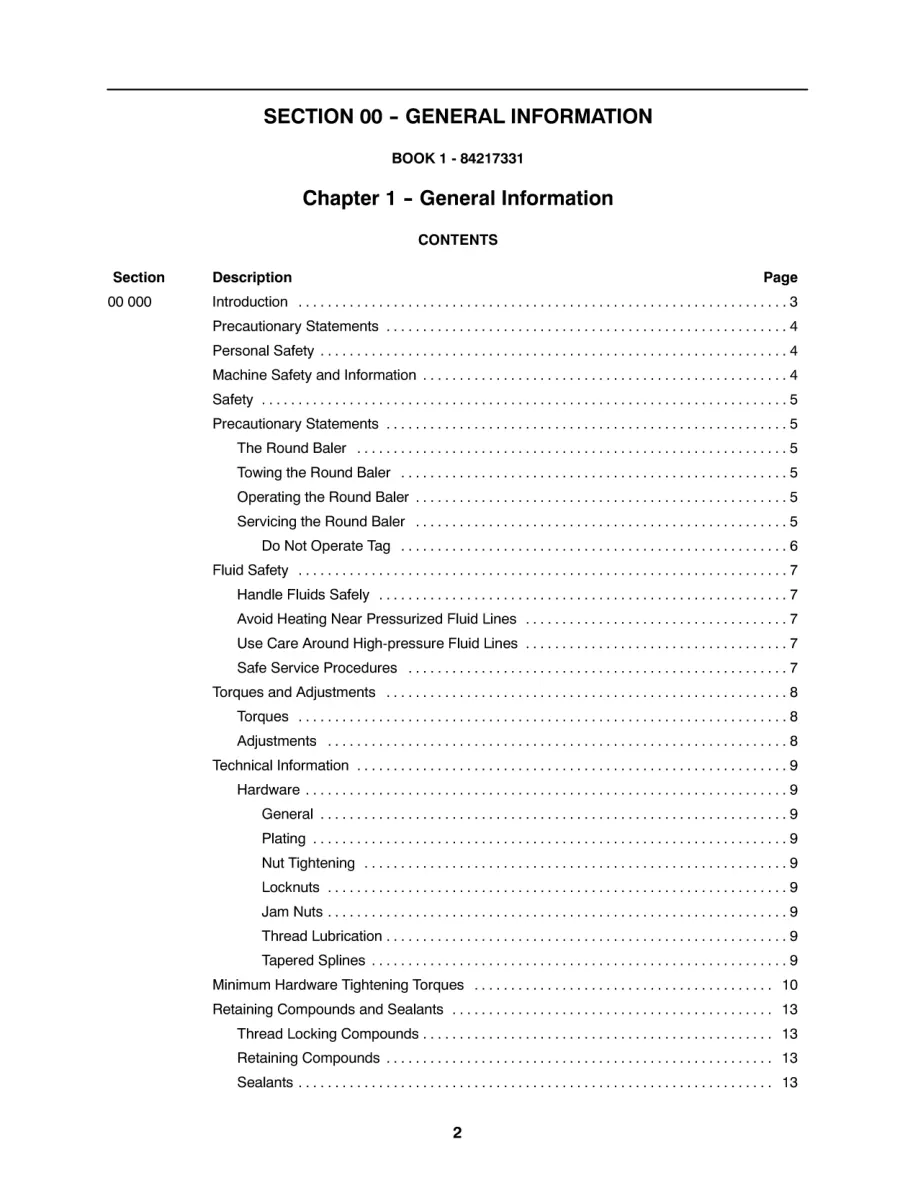 New Holland BR7060 BR7070 BR7080 BR7090 Baler Service & Repair Manual preview page 2