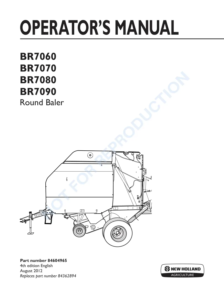 New Holland BR7060 BR7070 BR7080 BR7090 Round Baler Operator's Manual preview page 1