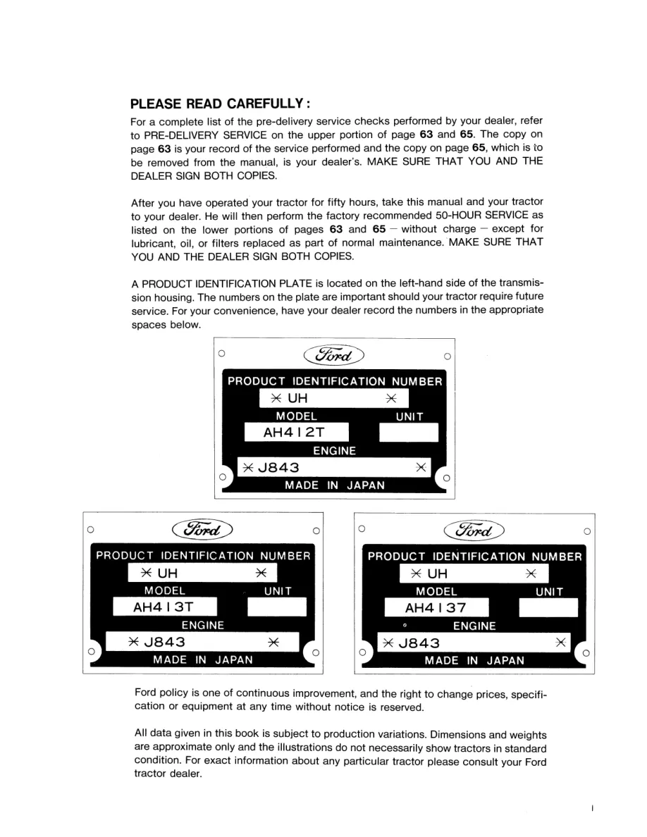 New Holland Ford 1520 Tractor Operator's Manual preview page 3