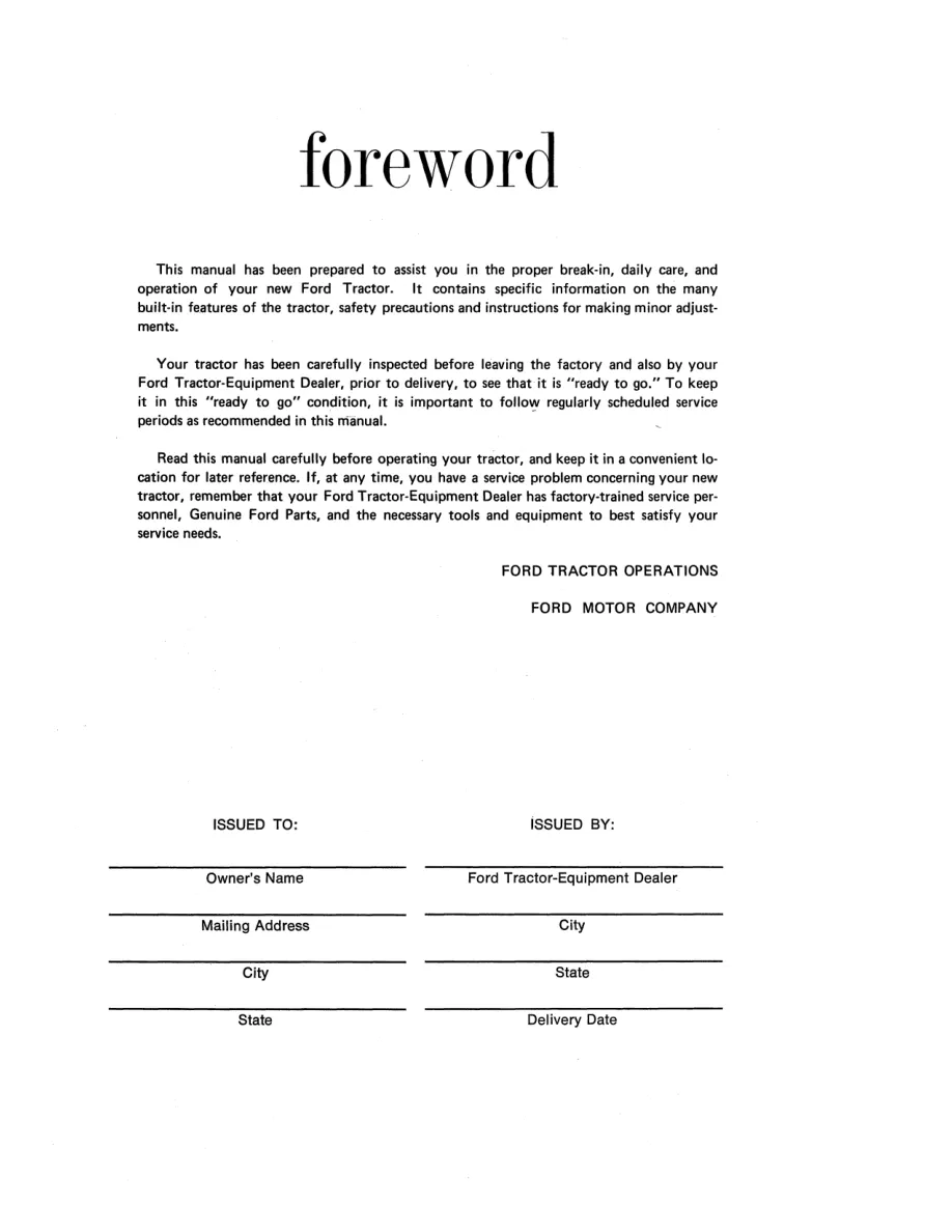 New Holland Ford 1600 Tractor Operator's Manual preview page 2