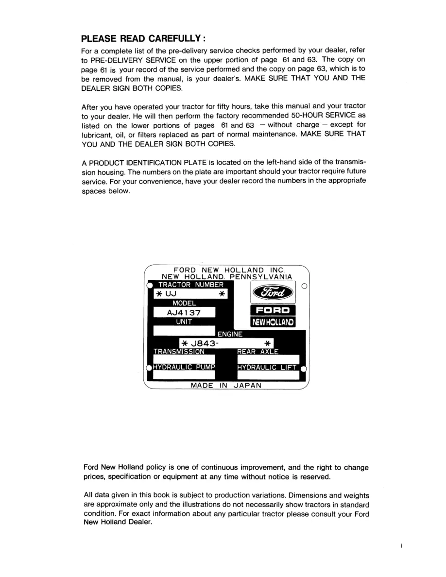 New Holland Ford 1620 Tractor Operator's Manual preview page 3