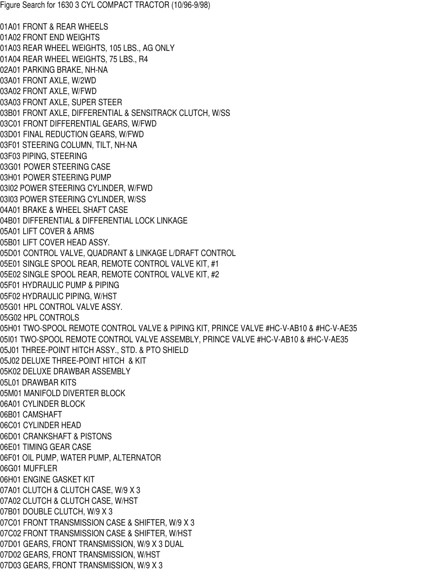 New Holland Ford 1630 3 Cylinder Compact Tractor Parts Manual preview page 3