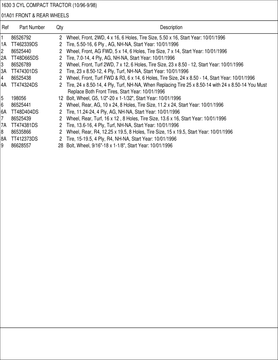 New Holland Ford 1630 3 Cylinder Compact Tractor Parts Manual preview page 6