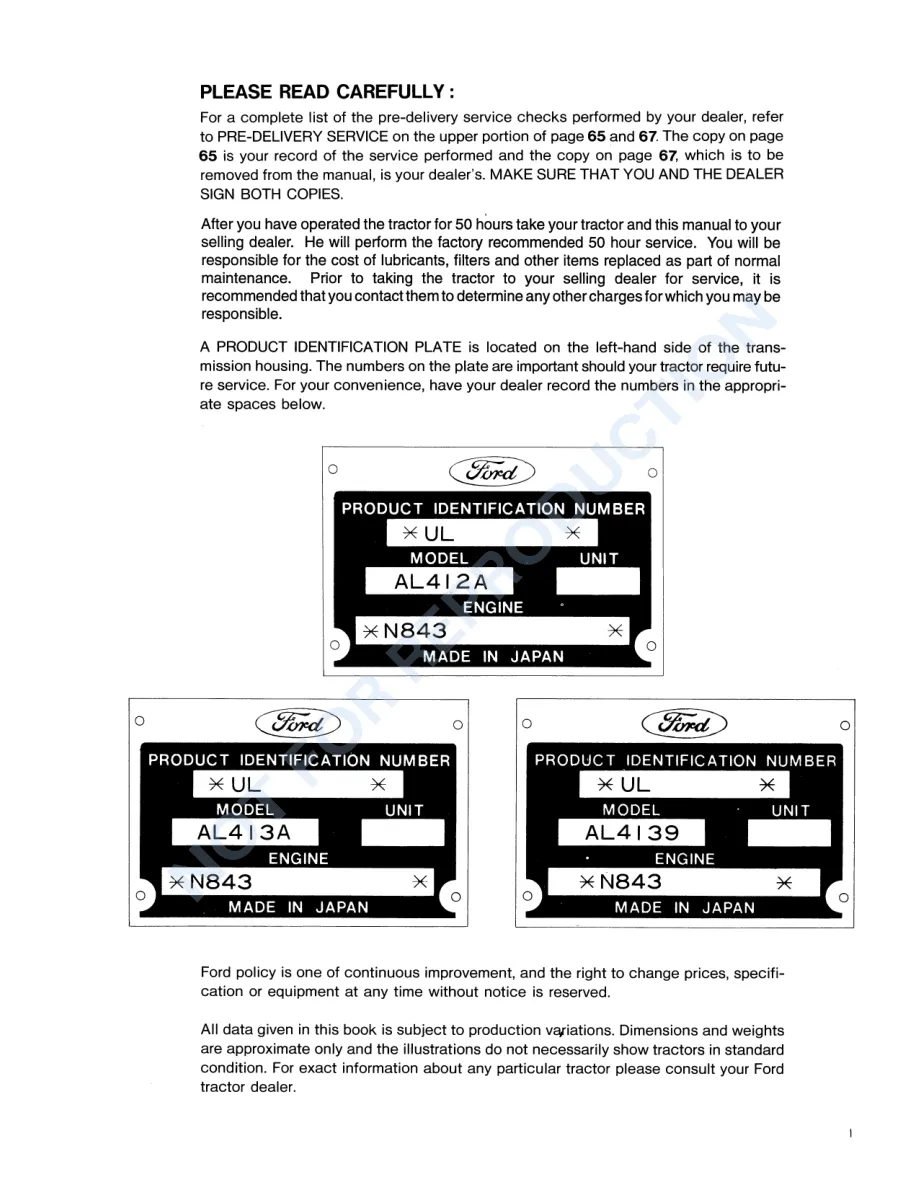 New Holland Ford 1720 Tractor Operator's Manual preview page 3