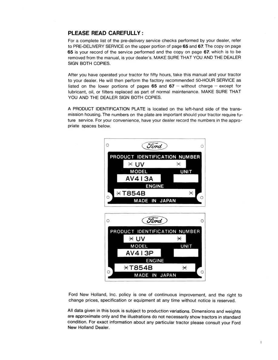 New Holland Ford 2120 Tractor Serial Number Prior To UV32236 Operator's Manual preview page 3