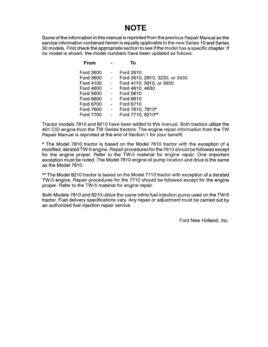 New Holland Ford 2810 & 2910 3910 Tractor Service & Repair Manual preview page 3