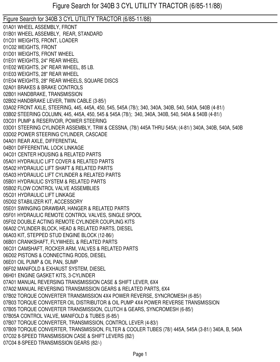 New Holland Ford 340B 3 Cylinder Utility Tractor Master Parts Manual preview page 3